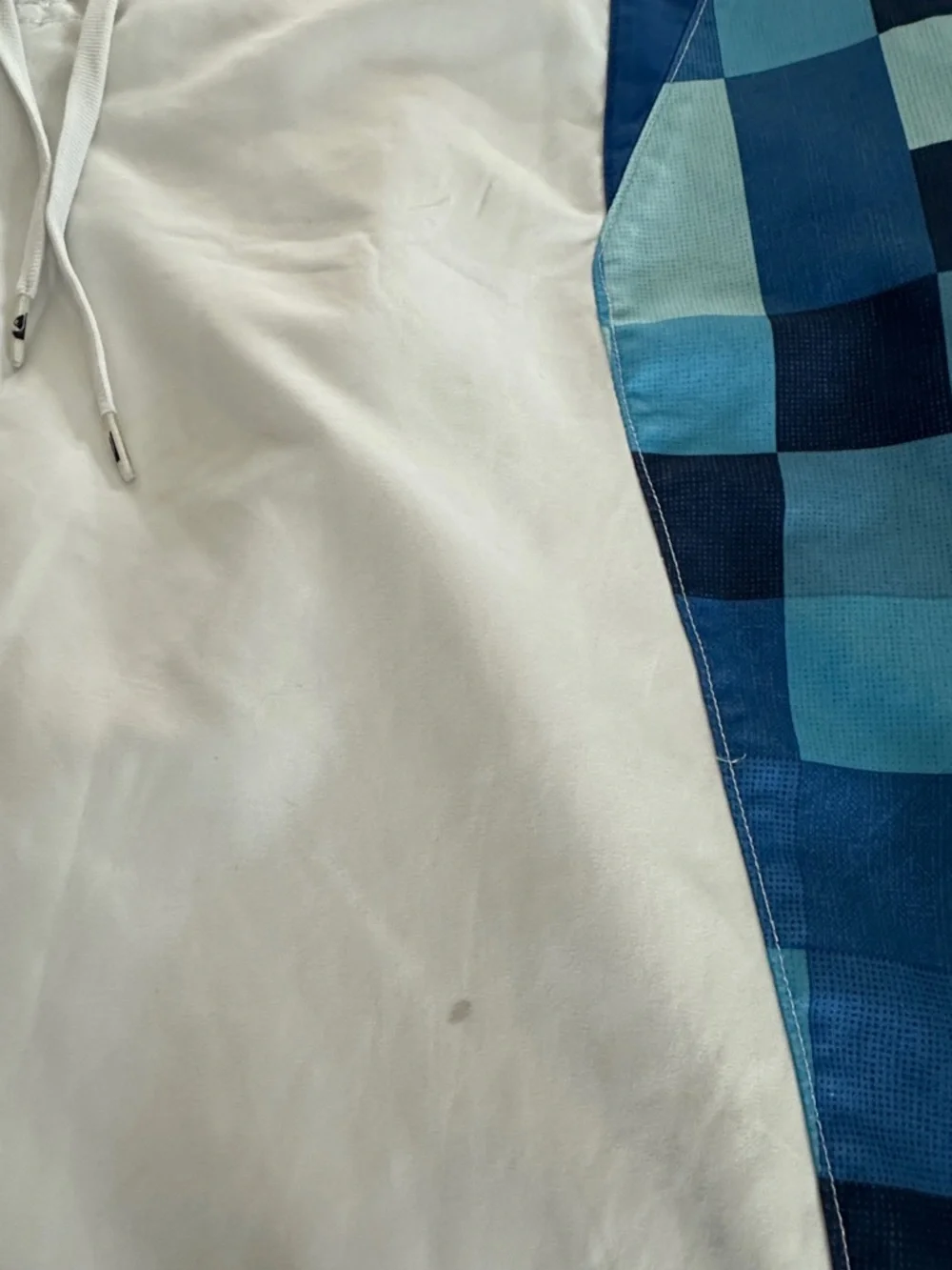Quiksilver White and Blue Checkerboard Panel Board Shorts